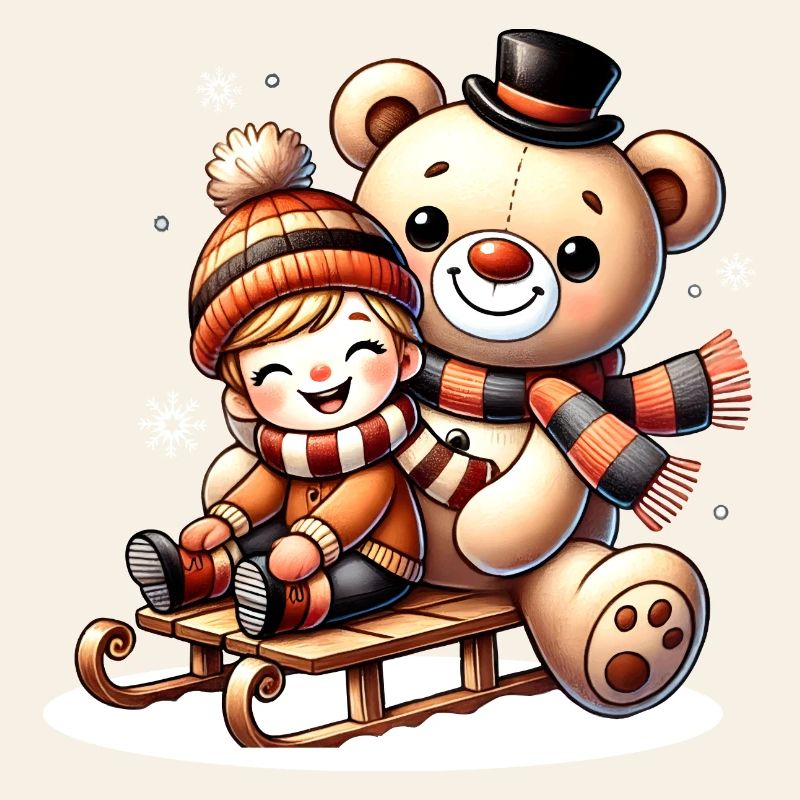 Sleigh ride with teddy bear – pure winter joy