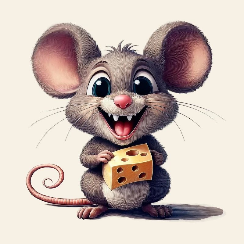 Our laughing mouse with a gap in his teeth and cheese