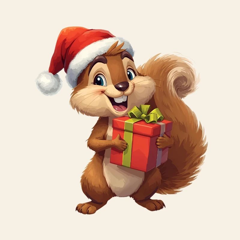 Weihnachts-Eichhörnchen mit Geschenk