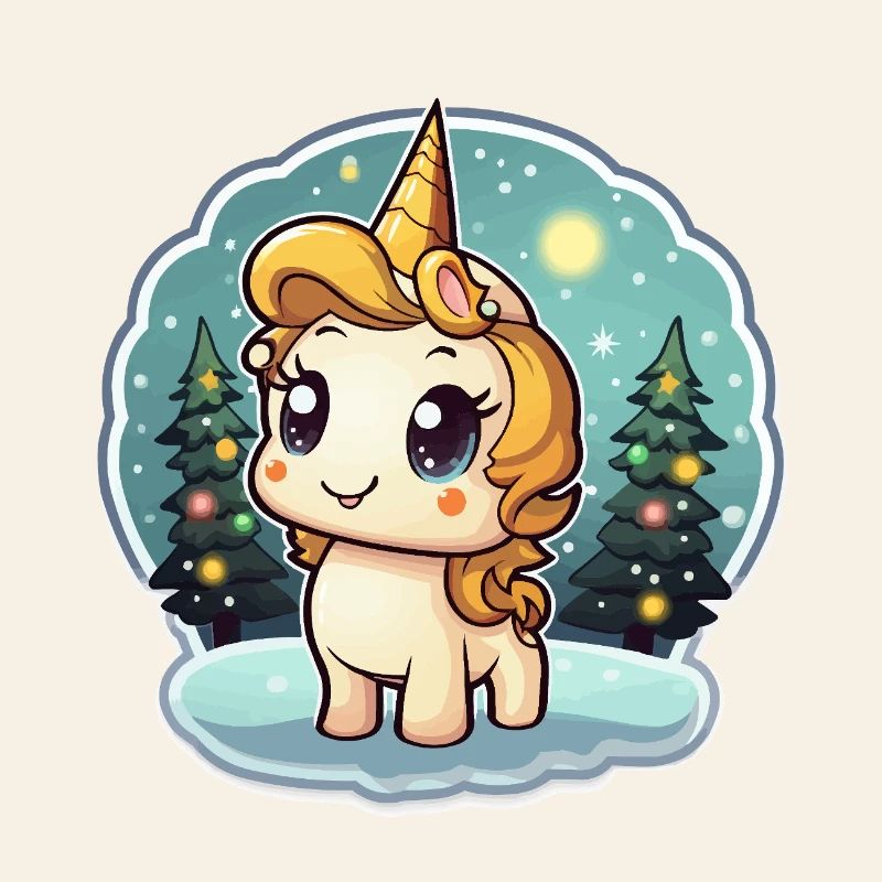 Licorne magique d’hiver dans la forêt enneigée