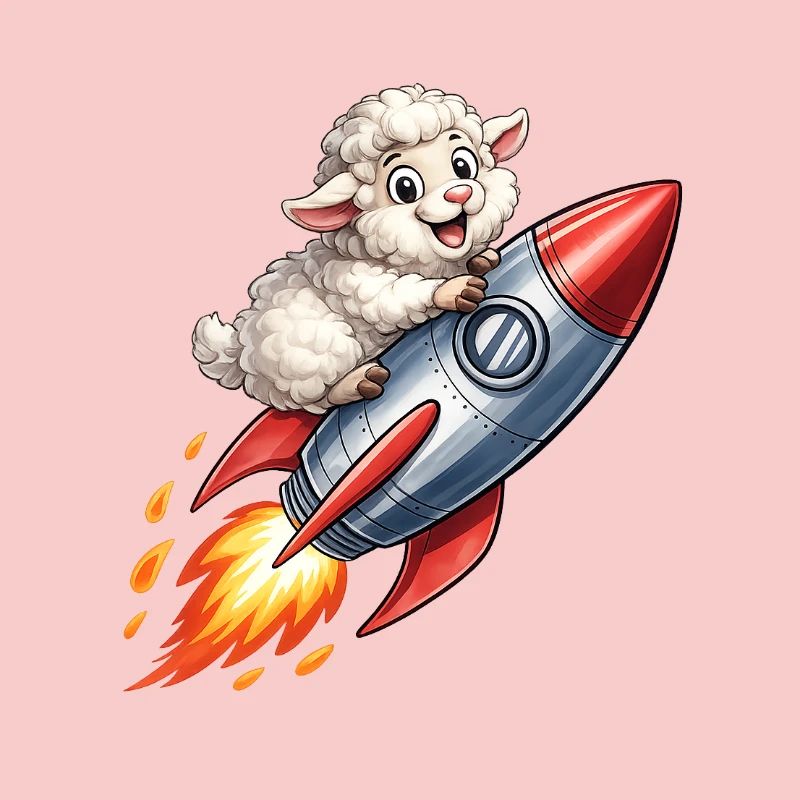 Wool sheep on rocket flight