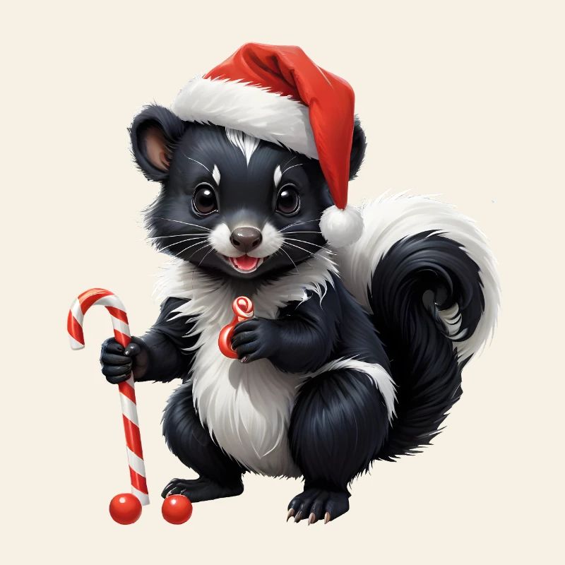 Moufette de Noël sucrée avec canne