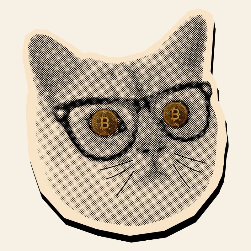 Comic Cat with Bitcoin Glasses