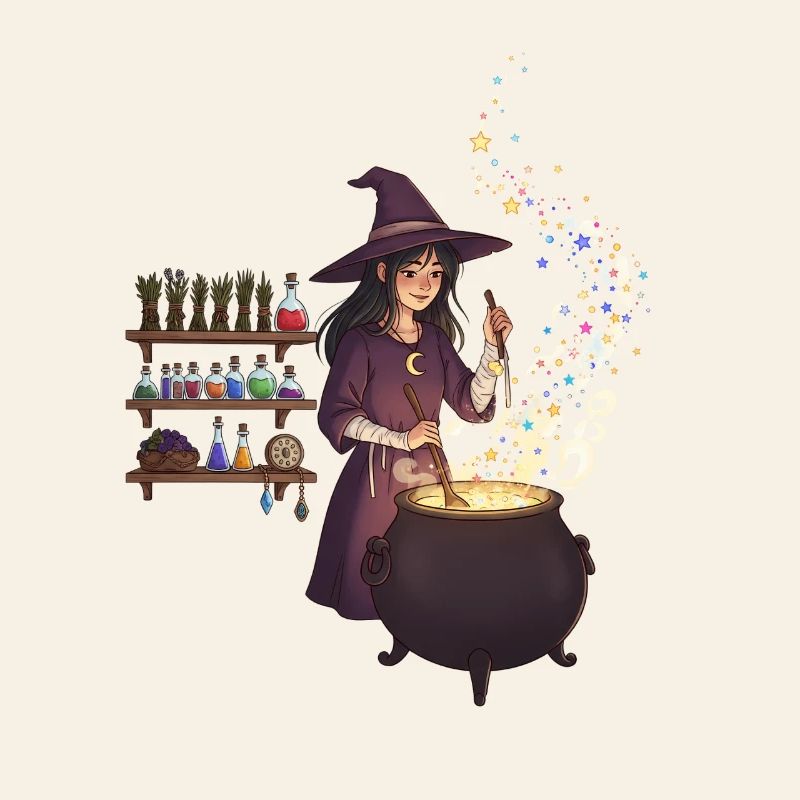 Magical witch casting spells