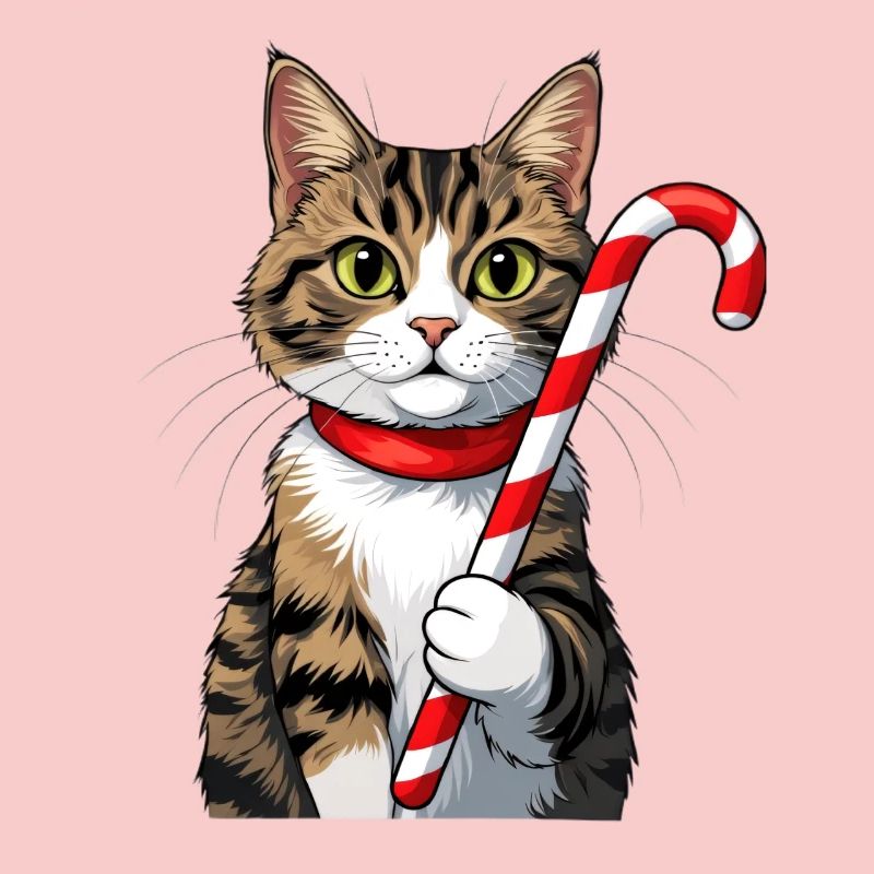 Winter cat with candy cane