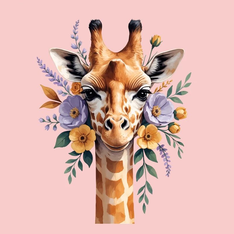 Giraffe mit Blütenkranz