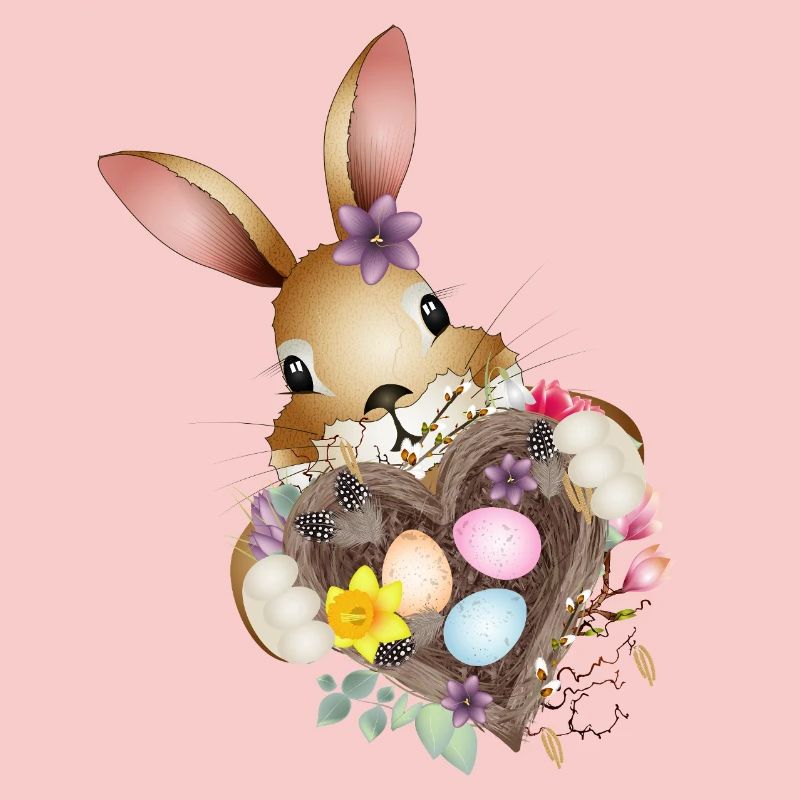 Cute Easter bunny with heart and Easter basket