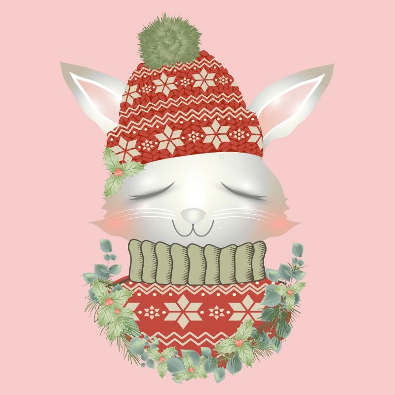 lapin blanc avec pull, bonnet et couronne