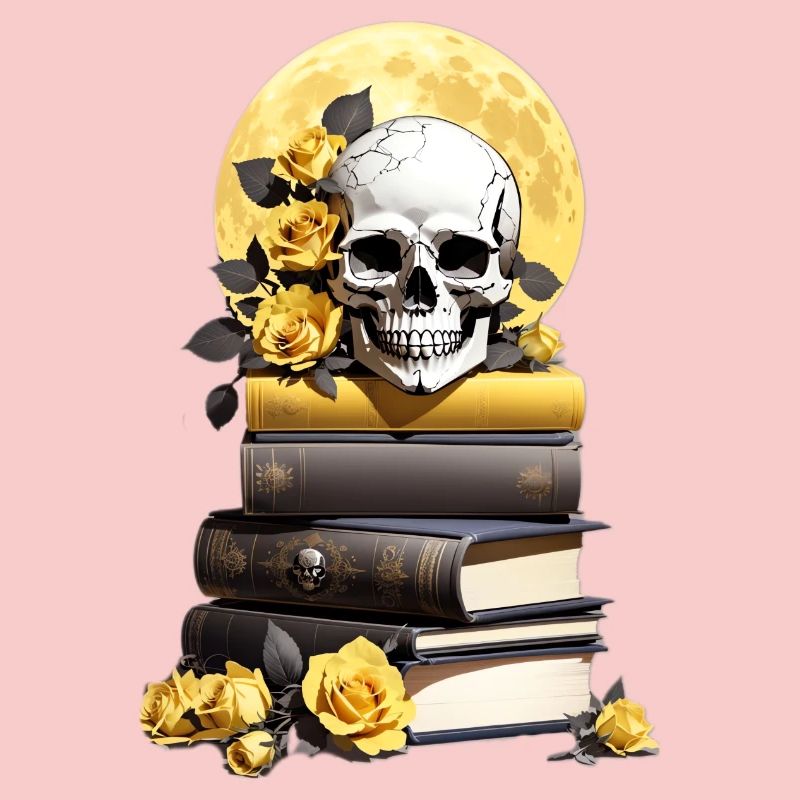 Bücherstapel mit Schädel