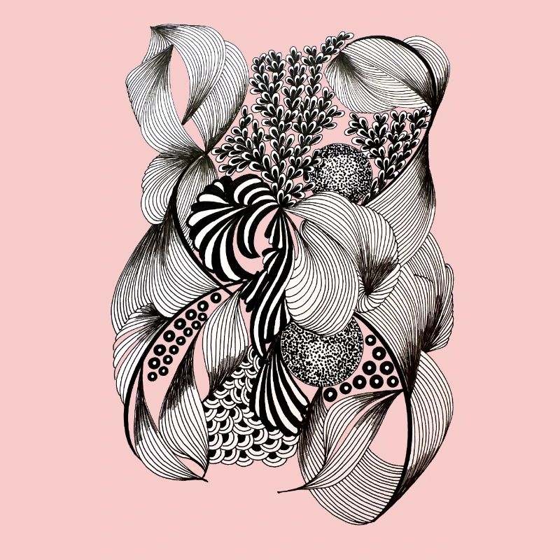 Tourbillons de fleurs noires et blanches