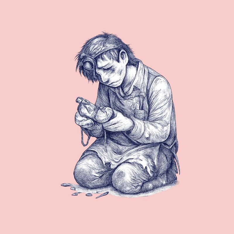 Kneeling Craftsman | Hand Painted Drawing