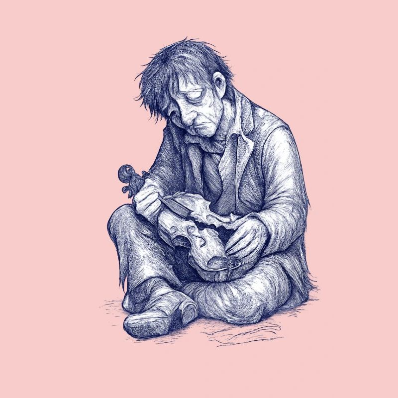 Melancholic reader | Hand Painted Drawing
