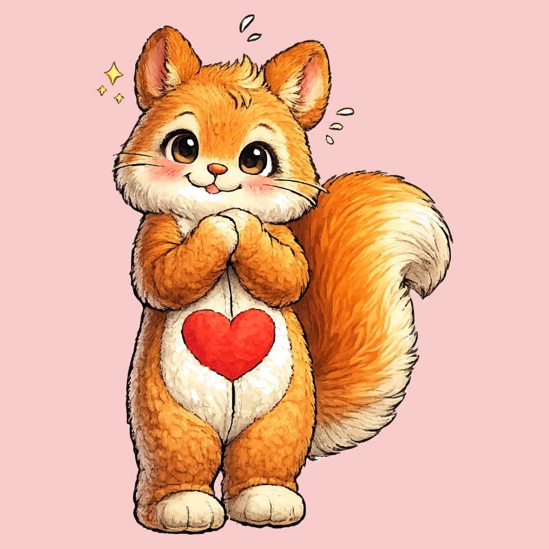 Schüchternes Eichhörnchen mit rotem Herz