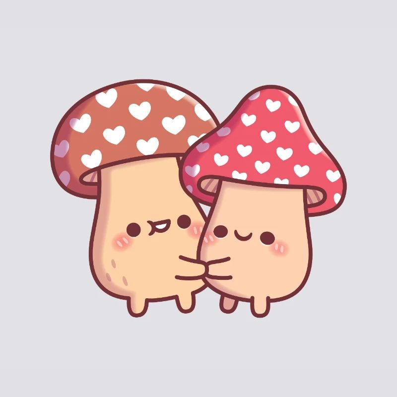 Cute Hugging Mushroom Toadstool Couple