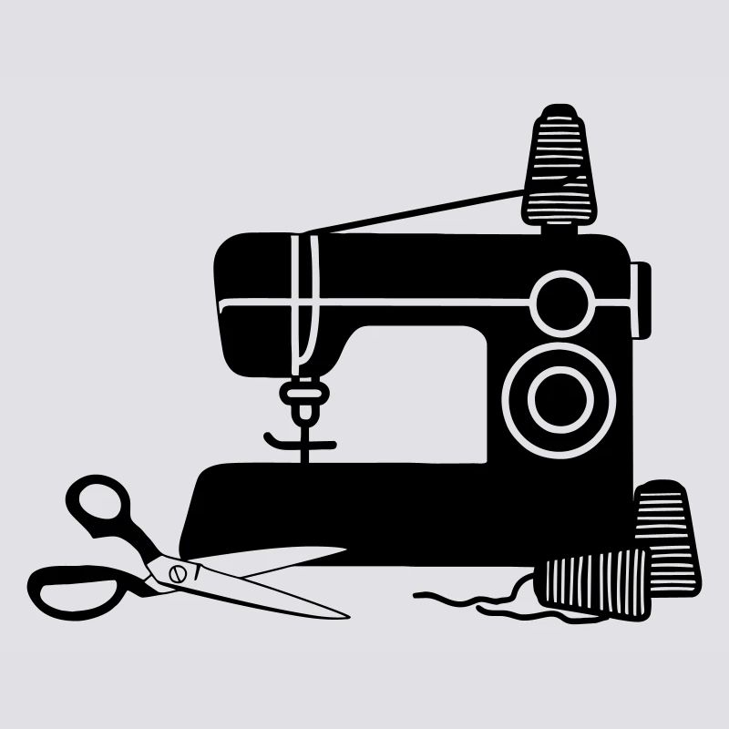 Logo de machine à coudre atelier de couture avec fil et ciseaux