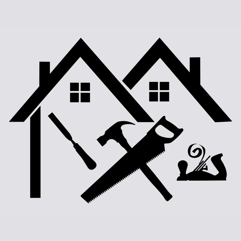 Logo charpentier maison scie à ciseau et raboteuse