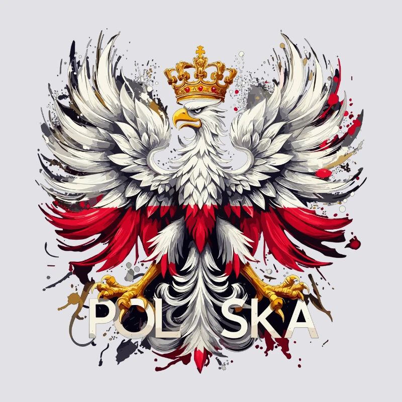 Polish Eagle: White and Red with Crown & Flag