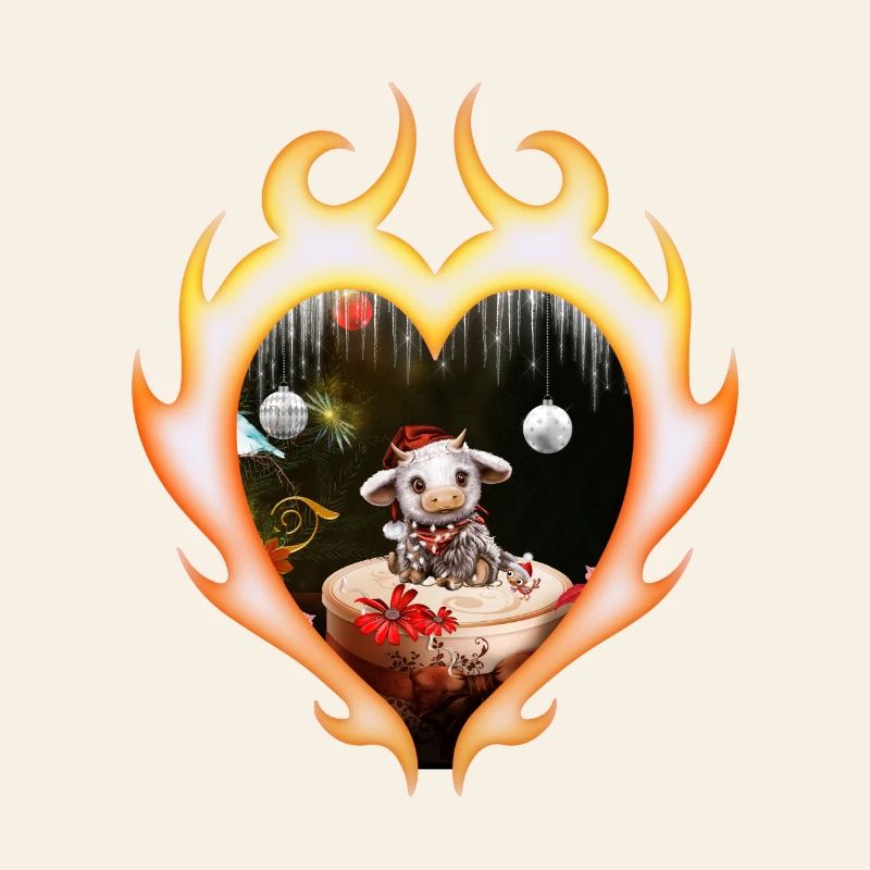 Süße Weihnachtskuh mit Vogel