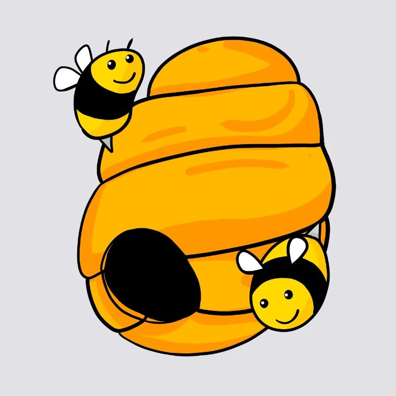Bee nest with cute bees