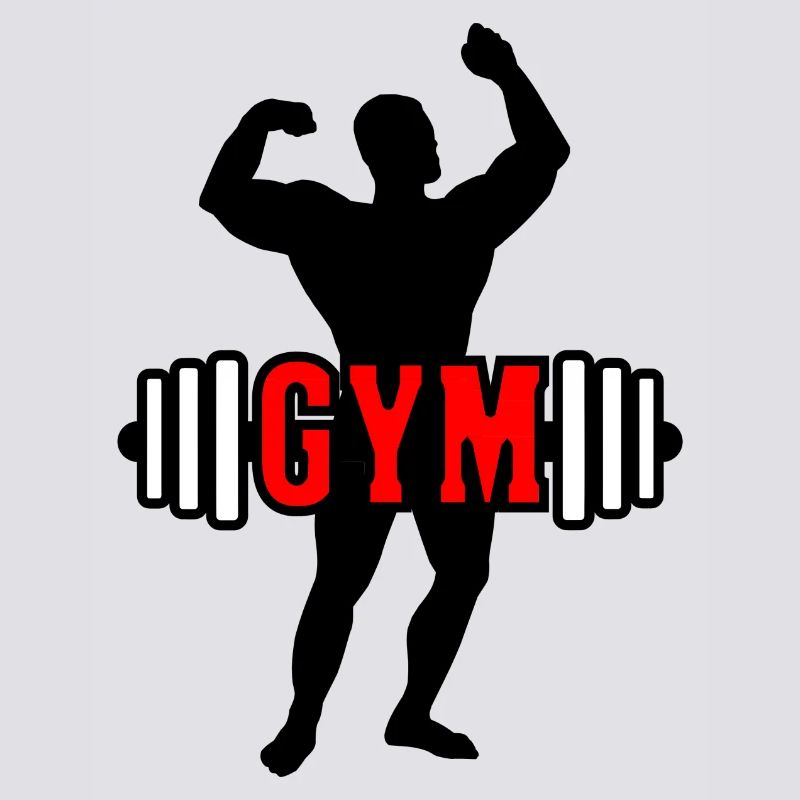 Red text 'GYM' about bodybuilder