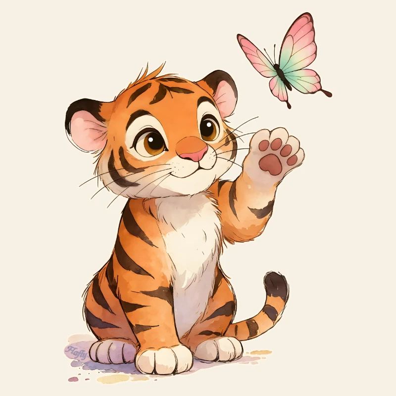 Kawaii Tiger avec papillon 🐯🦋 – Conception du tender