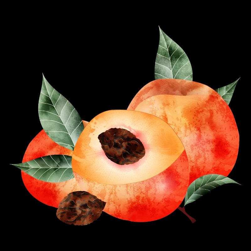 Peach Half & Bright Peaches with Leaves