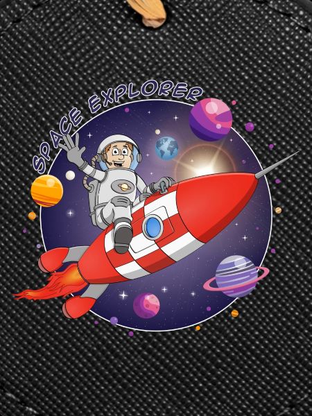 The astronaut and the red rocket in space