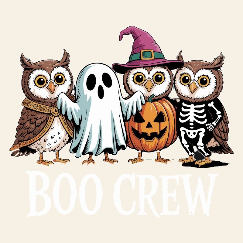 Boo Crew Owls Ghost Pumpkin Witch Skeleton Halloween