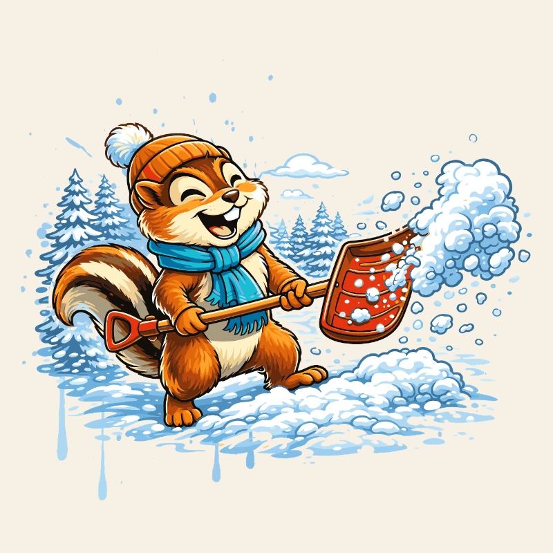 Streifenhörnchen beim Schneeschippen – Winterspaß