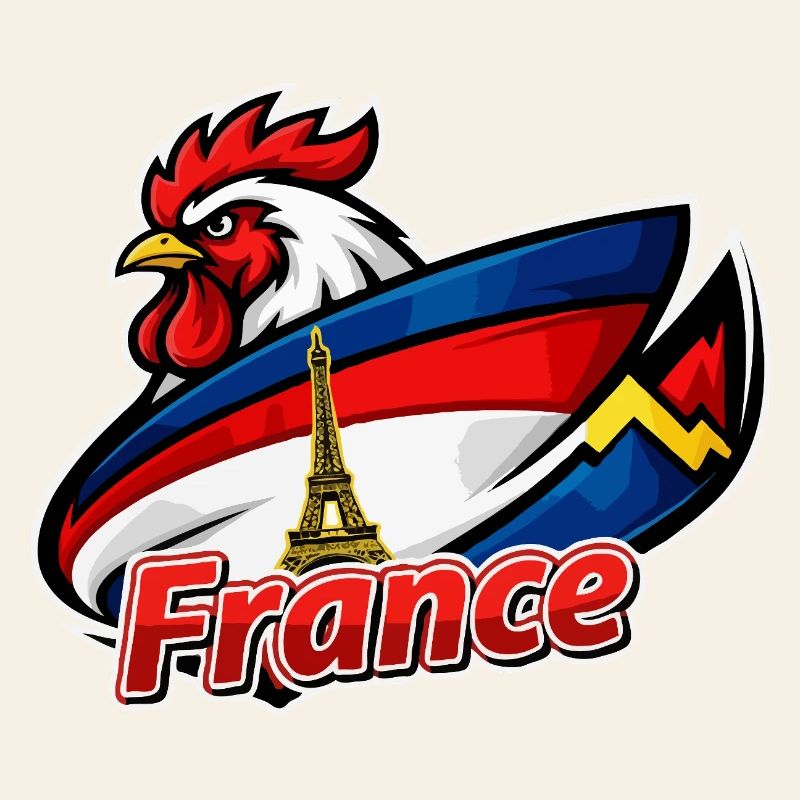 French rooster with Eiffel Tower flag