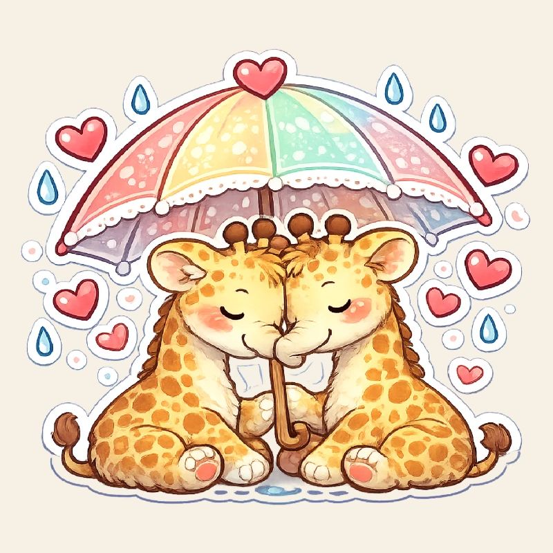 rainbow paw hug giraffe couple