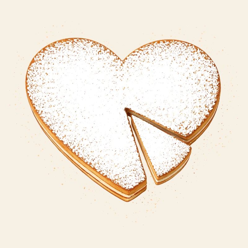 Heart Shaped Cake with Powdered Sugar Illustration