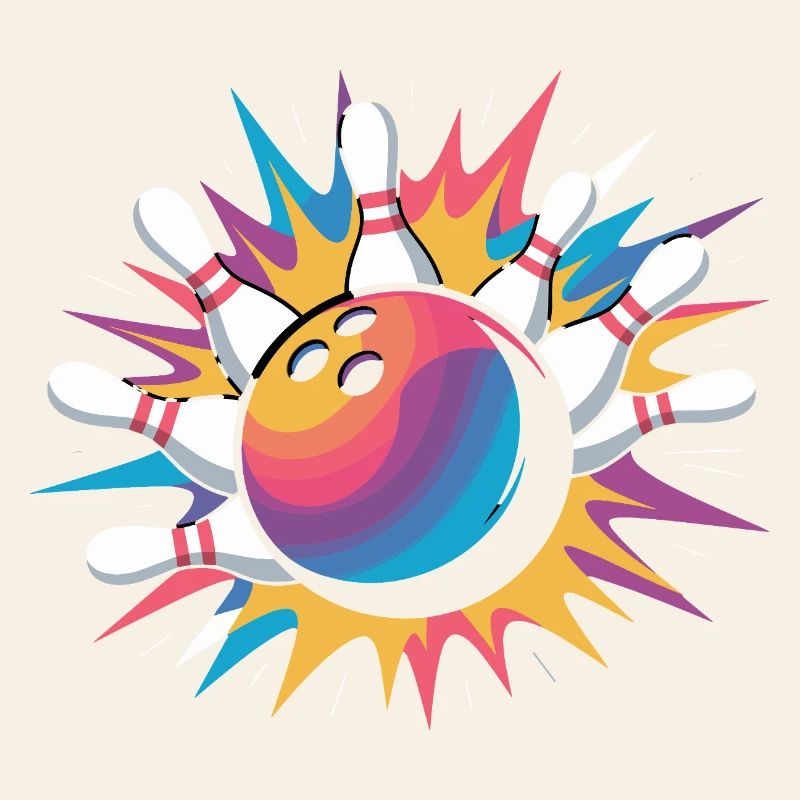 Bowling Ball Strike with Colorful Explosion and Pins