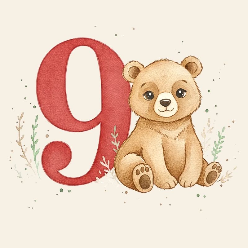 Aquarell Bär mit Zahl 9