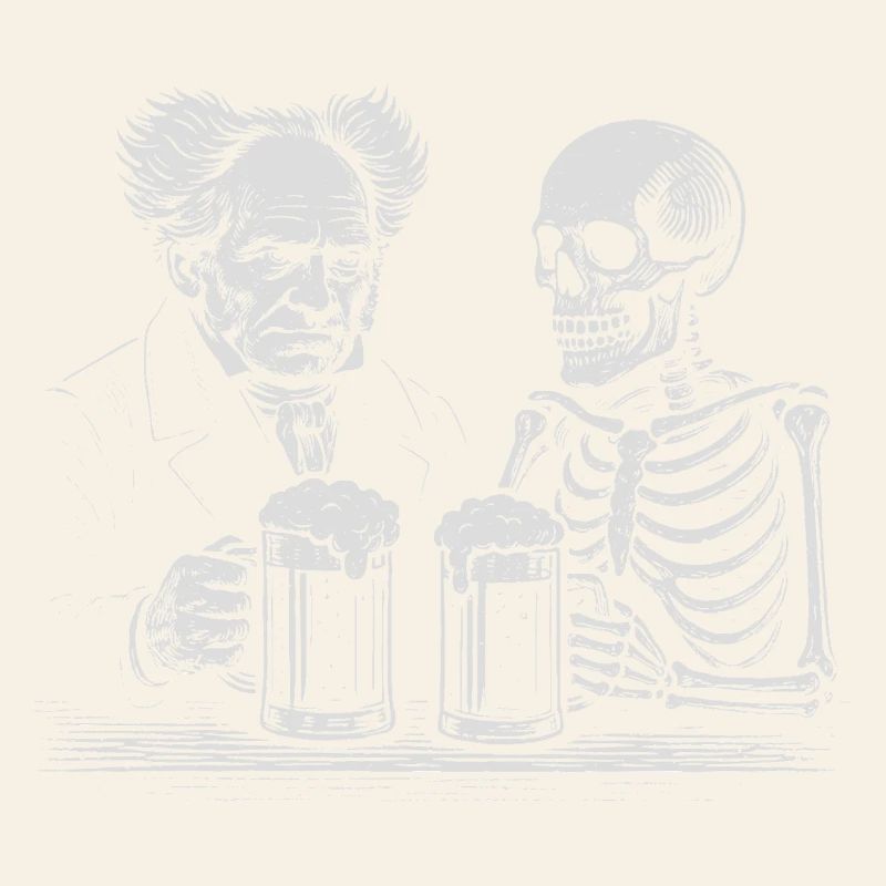 Arthur Schopenhauer trinkt Bier mit Skelett