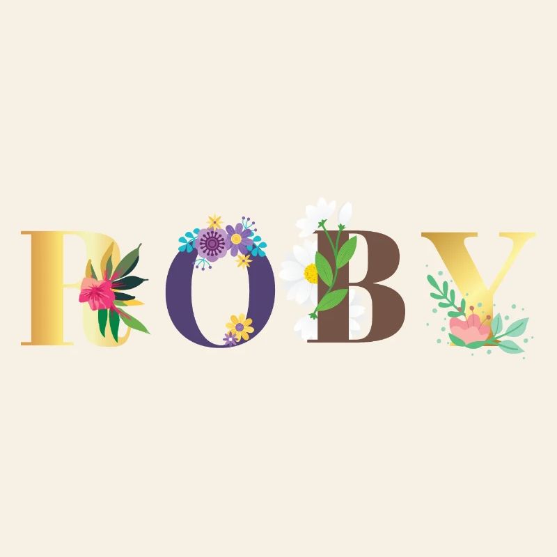 Art du nom ROBY avec des fleurs brodées