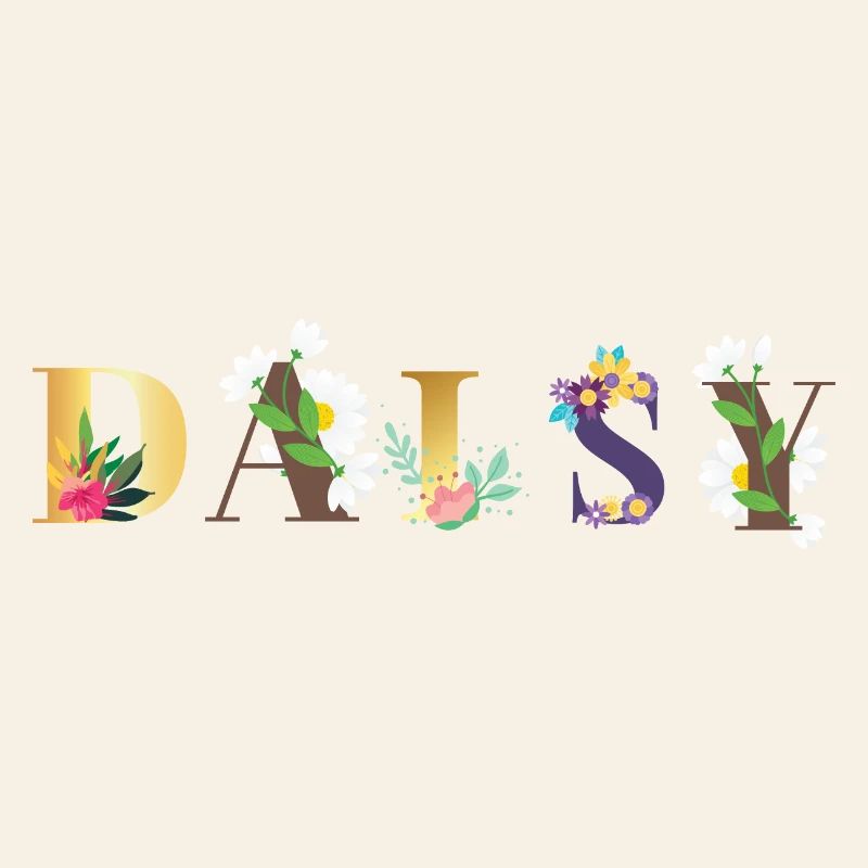 Art du nom DAISY avec des fleurs brodées
