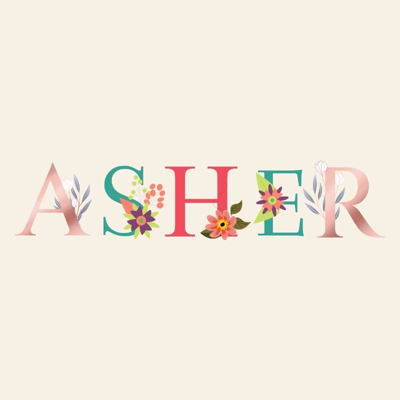 ASHER Name Art With Flowers Embroidered