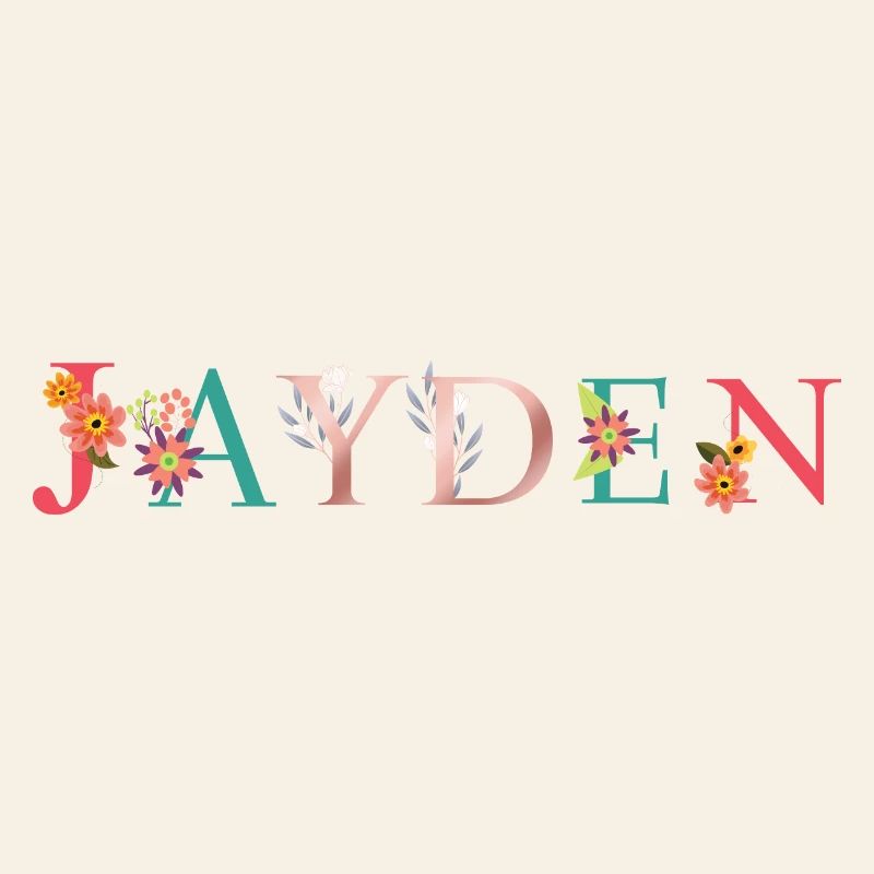 JAYDEN Name Art With Flowers Embroidered