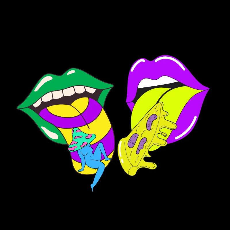 Lèvres psychédéliques avec de l’acide et des champignons