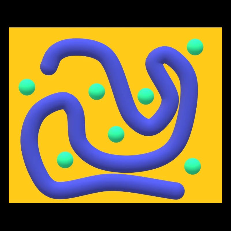 Abstract Blue Curves with Mint Dots