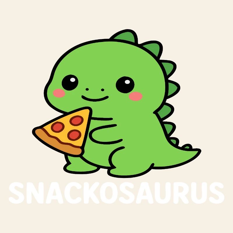 Playful dinosaur with pizza slice