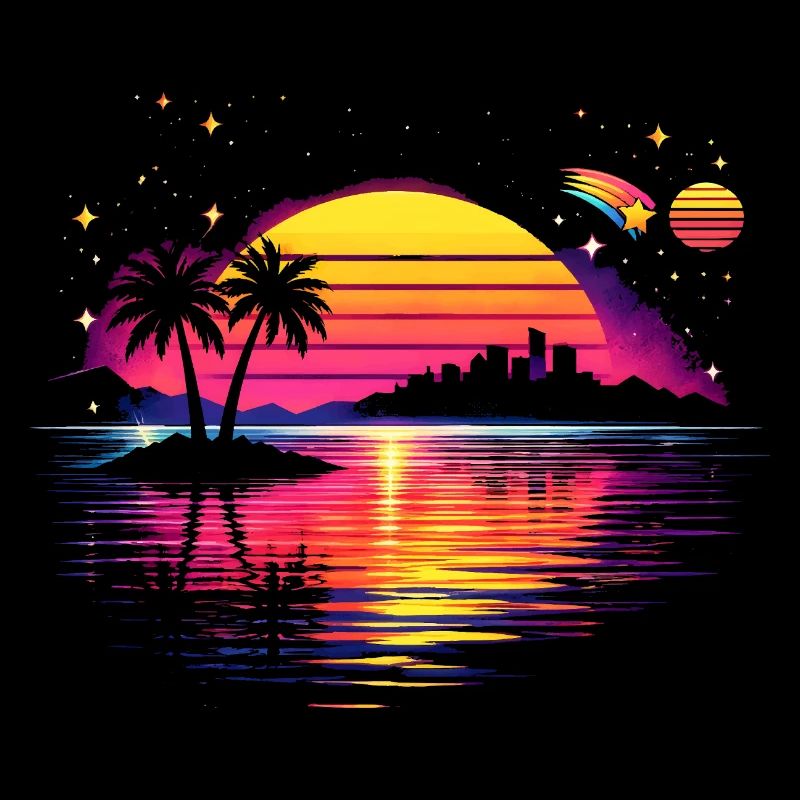 Retro sunset 80s illustration