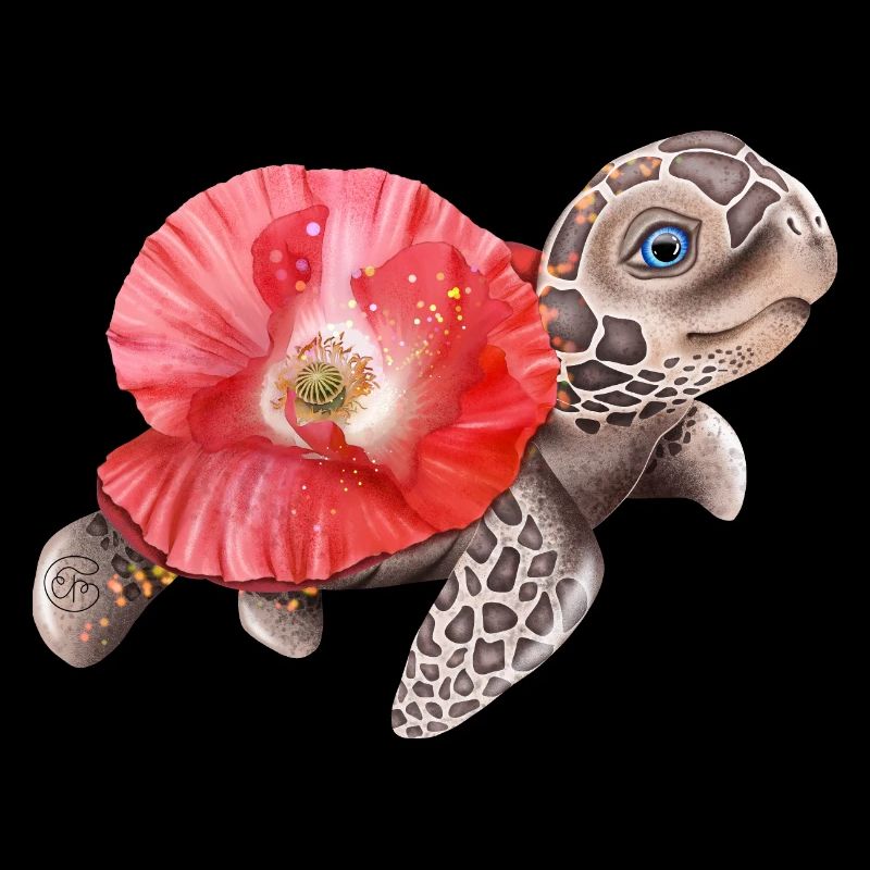 Süße Schildkröte mit Mohnblume