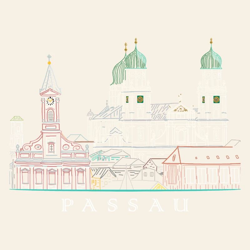 Passau Danube View, Bavaria, Germany, Drawing