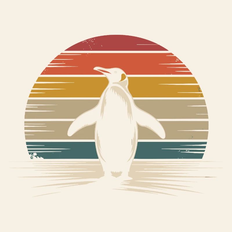 Retro Penguin Silhouette with Sunset Background