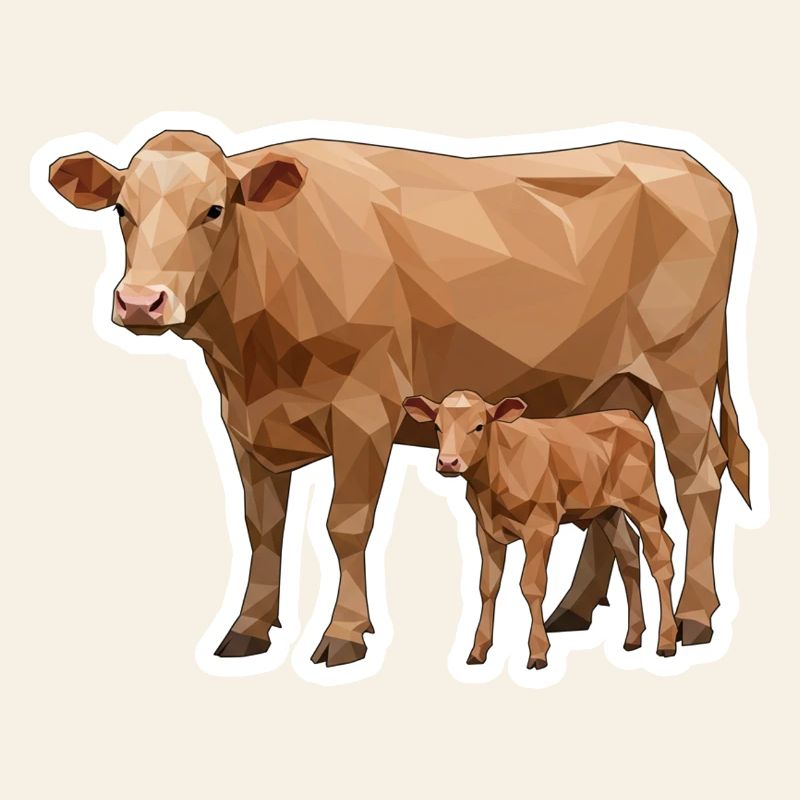 Vache et veau – L’art polygonal dans le style moderne