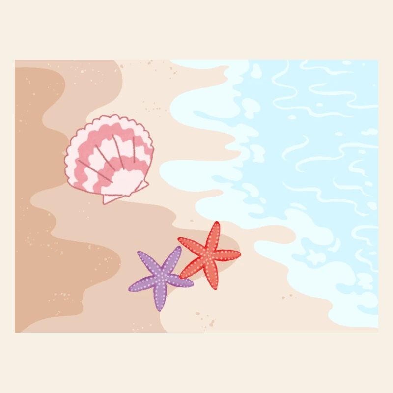 Summer beach starfish and shells
