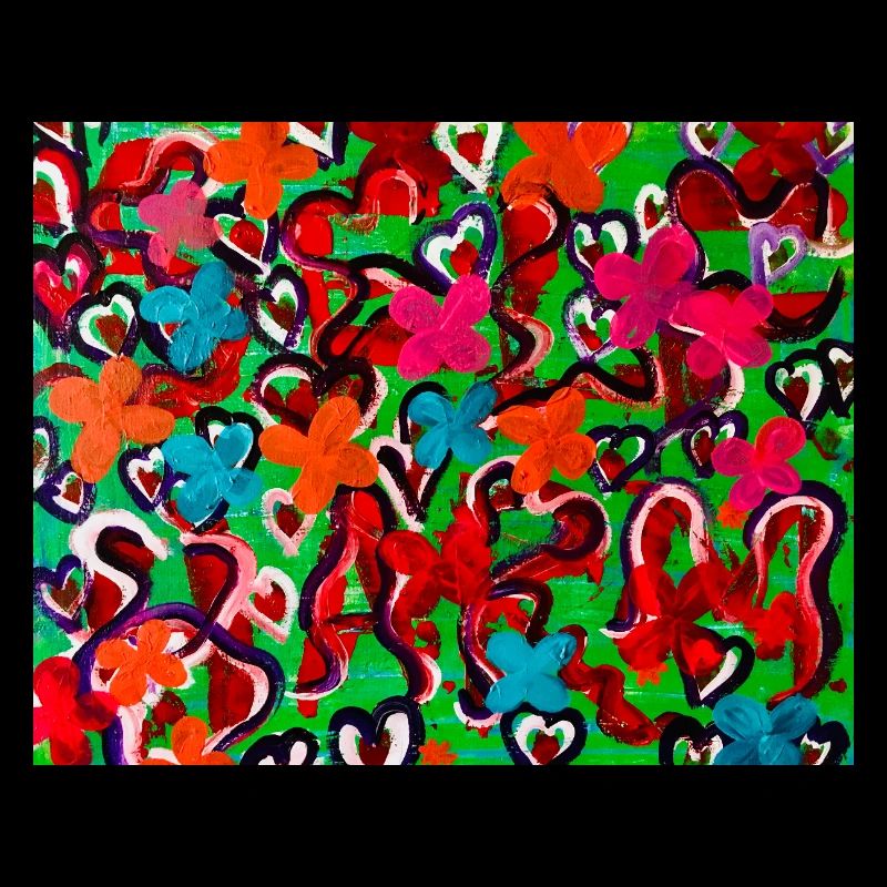 Explosion de couleurs de cœurs et de fleurs