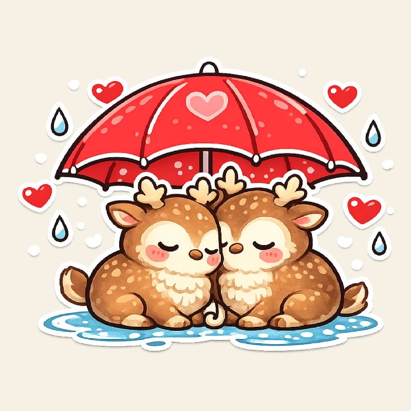 Zwei Rehe unter Regenschirm